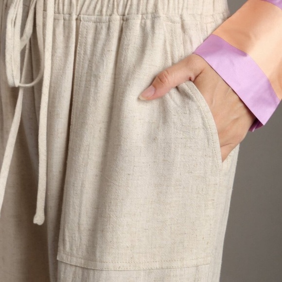 Umgee Cream Straight Leg Linen Blend Pants - Picture 2 of 5